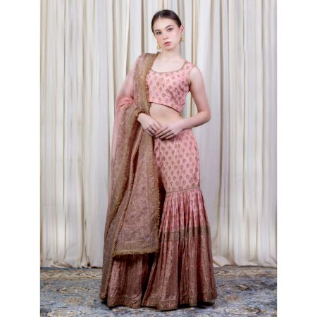 Peach blouse with Sharara Set